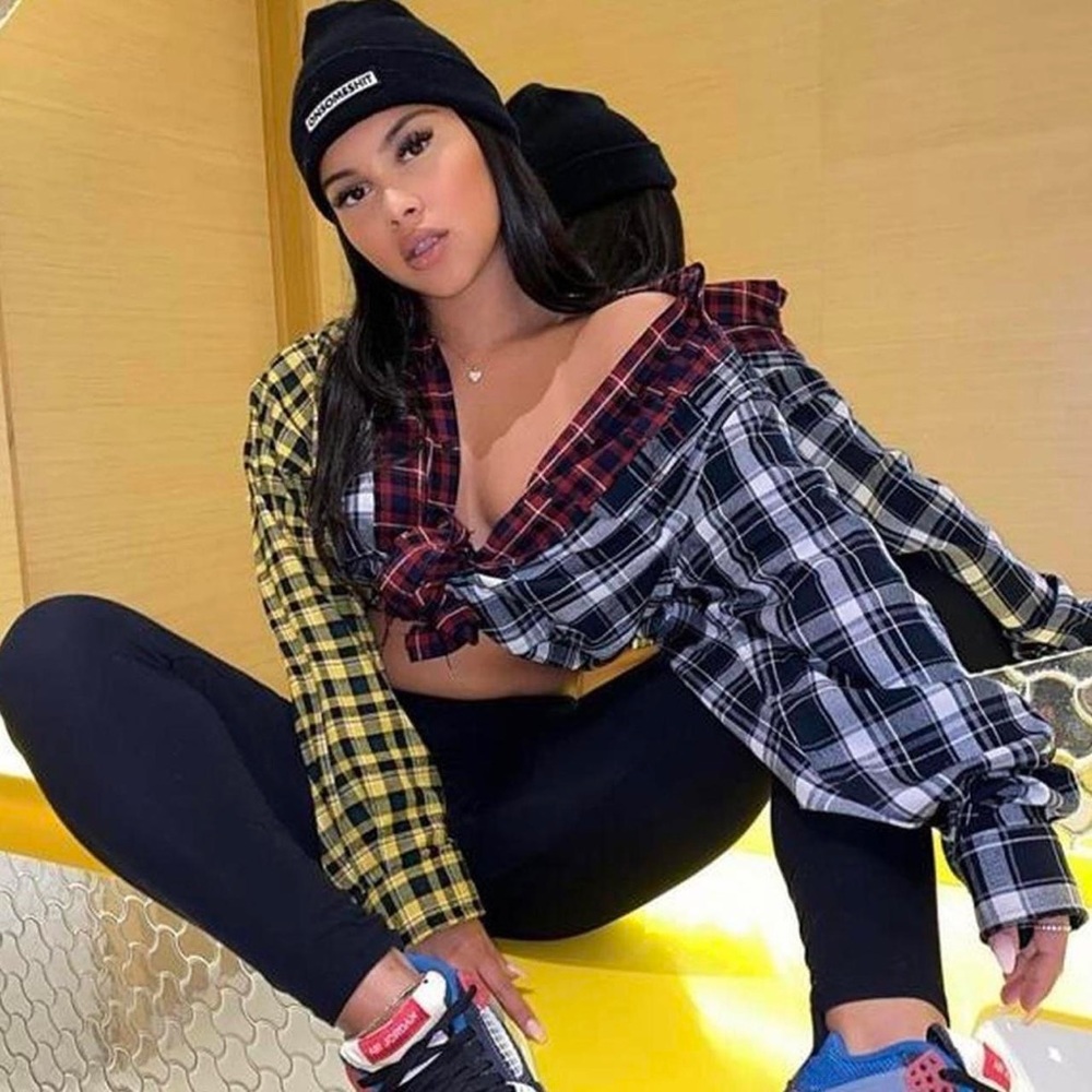 colorful colorblock crop flannel